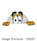 #25227 Clip Art Graphic Of A White Soccer Ball Cartoon Character Peeking Over A Surface
