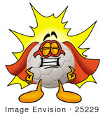#25229 Clip Art Graphic Of A White Soccer Ball Cartoon Character Dressed As A Super Hero