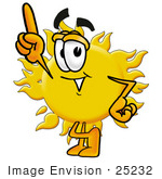 #25232 Clip Art Graphic Of A Yellow Sun Cartoon Character Pointing Upwards