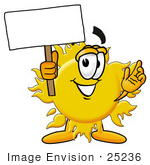 #25236 Clip Art Graphic Of A Yellow Sun Cartoon Character Holding A Blank Sign