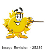 #25239 Clip Art Graphic Of A Yellow Sun Cartoon Character Holding A Pointer Stick