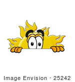 #25242 Clip Art Graphic Of A Yellow Sun Cartoon Character Peeking Over A Surface