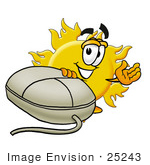 #25243 Clip Art Graphic Of A Yellow Sun Cartoon Character With A Computer Mouse