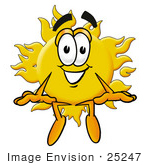 #25247 Clip Art Graphic Of A Yellow Sun Cartoon Character Sitting