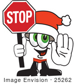 #25262 Clip Art Graphic Of A Santa Claus Cartoon Character Holding A Stop Sign