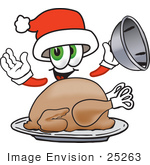 #25263 Clip Art Graphic Of A Santa Claus Cartoon Character Serving A Thanksgiving Turkey On A Platter