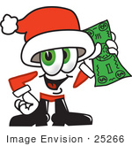 #25266 Clip Art Graphic Of A Santa Claus Cartoon Character Holding A Dollar Bill