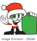 #25268 Clip Art Graphic Of A Santa Claus Cartoon Character Holding A Green Sales Price Tag