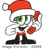 #25269 Clip Art Graphic Of A Santa Claus Cartoon Character Holding A Telephone