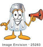 #25283 Clip Art Graphic Of A Salt Shaker Cartoon Character Holding A Megaphone