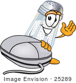 #25289 Clip Art Graphic Of A Salt Shaker Cartoon Character With A Computer Mouse