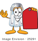 #25291 Clip Art Graphic Of A Salt Shaker Cartoon Character Holding A Red Sales Price Tag