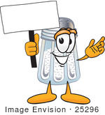 #25296 Clip Art Graphic Of A Salt Shaker Cartoon Character Holding A Blank Sign