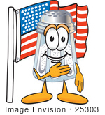 #25303 Clip Art Graphic Of A Salt Shaker Cartoon Character Pledging Allegiance To An American Flag