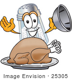#25305 Clip Art Graphic Of A Salt Shaker Cartoon Character Serving A Thanksgiving Turkey On A Platter
