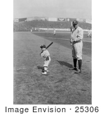#25306 Sports Stock Photography Of Babe Ruth And A Boy Little Mascot Posing With Bats On A Baseball Field