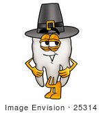 #25314 Clip Art Graphic Of A Human Molar Tooth Character Wearing A Pilgrim Hat On Thanksgiving