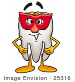 #25316 Clip Art Graphic Of A Human Molar Tooth Character Wearing A Red Mask Over His Face