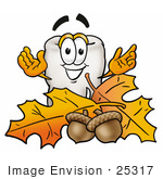#25317 Clip Art Graphic Of A Human Molar Tooth Character With Autumn Leaves And Acorns In The Fall