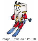 #25318 Clip Art Graphic Of A Human Molar Tooth Character Skiing Downhill