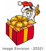 #25321 Clip Art Graphic Of A Human Molar Tooth Character Standing By A Christmas Present