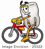 #25322 Clip Art Graphic Of A Human Molar Tooth Character Riding A Bicycle