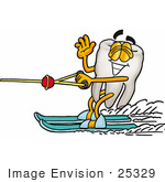 #25329 Clip Art Graphic Of A Human Molar Tooth Character Waving While Water Skiing