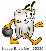 #25330 Clip Art Graphic Of A Human Molar Tooth Character Holding A Bowling Ball