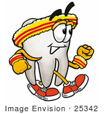 #25342 Clip Art Graphic Of A Human Molar Tooth Character Speed Walking Or Jogging