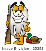 #25358 Clip Art Graphic Of A Human Molar Tooth Character Duck Hunting Standing With A Rifle And Duck