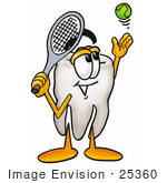 #25360 Clip Art Graphic Of A Human Molar Tooth Character Preparing To Hit A Tennis Ball