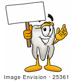 #25361 Clip Art Graphic Of A Human Molar Tooth Character Holding A Blank Sign