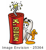 #25364 Clip Art Graphic Of A Human Molar Tooth Character Standing With A Lit Stick Of Dynamite