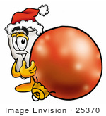 #25370 Clip Art Graphic Of A Human Molar Tooth Character Wearing A Santa Hat Standing With A Christmas Bauble
