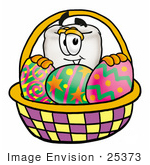 #25373 Clip Art Graphic Of A Human Molar Tooth Character In An Easter Basket Full Of Decorated Easter Eggs