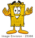 #25388 Clip Art Graphic Of A Golden Admission Ticket Character With Welcoming Open Arms