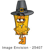 #25407 Clip Art Graphic Of A Golden Admission Ticket Character Wearing A Pilgrim Hat On Thanksgiving