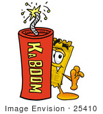#25410 Clip Art Graphic Of A Golden Admission Ticket Character Standing With A Lit Stick Of Dynamite