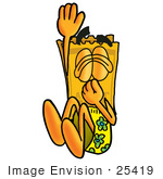 #25419 Clip Art Graphic Of A Golden Admission Ticket Character Plugging His Nose While Jumping Into Water