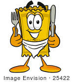 #25422 Clip Art Graphic Of A Golden Admission Ticket Character Holding A Knife And Fork