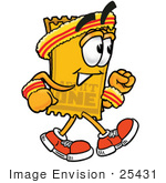 #25431 Clip Art Graphic Of A Golden Admission Ticket Character Speed Walking Or Jogging