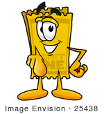 #25438 Clip Art Graphic Of A Golden Admission Ticket Character Pointing At The Viewer