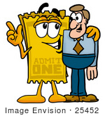 #25452 Clip Art Graphic Of A Golden Admission Ticket Character Talking To A Business Man