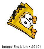#25454 Clip Art Graphic Of A Golden Admission Ticket Character Peeking Around A Corner