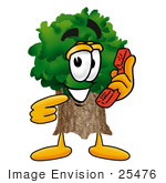 #25476 Clip Art Graphic Of A Tree Character Holding A Telephone