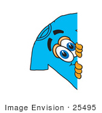 #25495 Clip Art Graphic Of A Blue Short Sleeved T Shirt Character Peeking Around A Corner