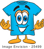 #25499 Clip Art Graphic Of A Blue Short Sleeved T Shirt Character With Welcoming Open Arms