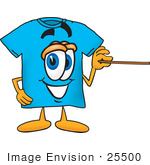 #25500 Clip Art Graphic Of A Blue Short Sleeved T Shirt Character Holding A Pointer Stick