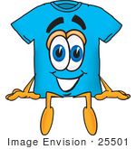 #25501 Clip Art Graphic Of A Blue Short Sleeved T Shirt Character Sitting