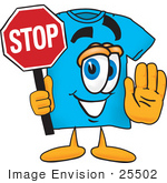 #25502 Clip Art Graphic Of A Blue Short Sleeved T Shirt Character Holding A Stop Sign